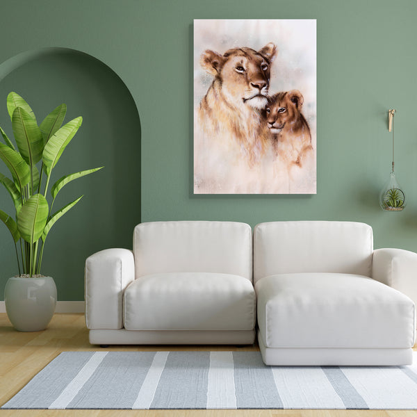 Lion Mother & Her Baby Cub Canvas Painting Synthetic Frame-Paintings MDF Framing-AFF_FR-IC 5004283 IC 5004283, Animals, Art and Paintings, Baby, Black and White, Children, Illustrations, Individuals, Kids, Paintings, Portraits, Sketches, White, Wildlife, lion, mother, her, cub, canvas, painting, for, bedroom, living, room, engineered, wood, frame, airbrush, airbrushing, animal, art, artist, artwork, background, beautiful, blurry, carnivorous, color, colorful, cute, dedicated, detailed, duo, expression, feli