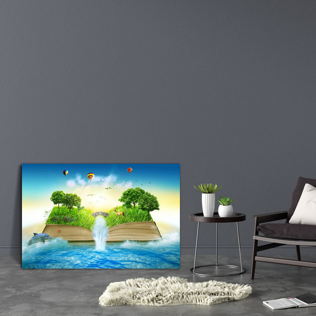 Magic Book Covered With Grass Trees & Waterfall Canvas Painting Synthetic Frame-Paintings MDF Framing-AFF_FR-IC 5004305 IC 5004305, Astronomy, Automobiles, Books, Calligraphy, Cosmology, Education, Fantasy, Illustrations, Landscapes, Nature, Scenic, Schools, Space, Transportation, Travel, Universities, Vehicles, magic, book, covered, with, grass, trees, waterfall, canvas, painting, synthetic, frame, philosophy, life, wisdom, dreamland, dolphin, story, waterfalls, tree, of, open, cascade, air, balloons, blue