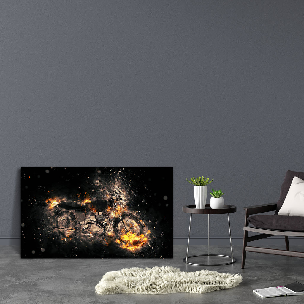 Burning Motorbike Canvas Painting Synthetic Frame-Paintings MDF Framing-AFF_FR-IC 5004342 IC 5004342, Automobiles, Bikes, Black, Black and White, Conceptual, Illustrations, Sports, Transportation, Travel, Vehicles, Metallic, burning, motorbike, canvas, painting, synthetic, frame, flame, flames, motorcycle, background, bike, blazing, burn, concepts, danger, dark, destruction, extreme, fiery, fire, flaming, glow, heat, hot, illustration, metal, motor, motorcyclist, power, race, ride, rider, riding, rubber, sm