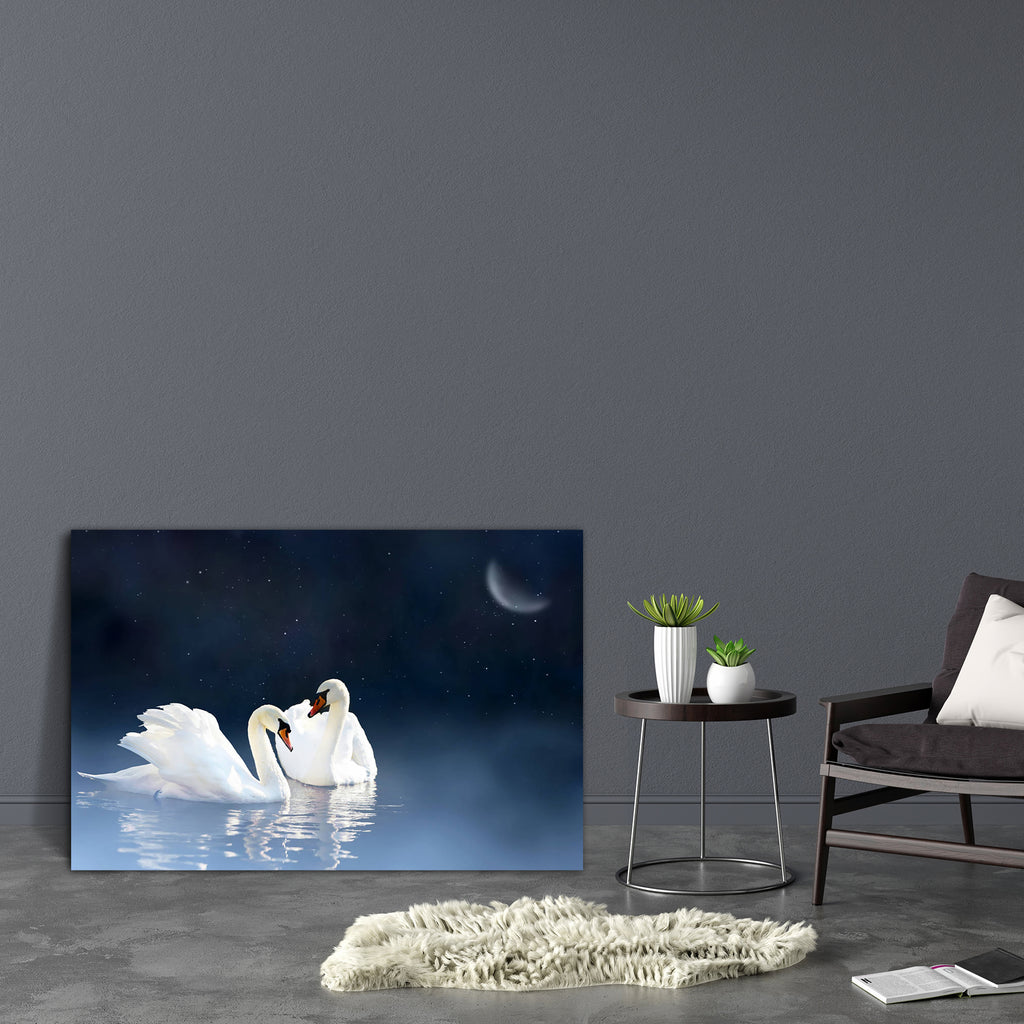 Swan Couple In Lake Canvas Painting Synthetic Frame-Paintings MDF Framing-AFF_FR-IC 5004366 IC 5004366, Animals, Birds, Black and White, Landscapes, Love, Nature, Romance, Scenic, Signs and Symbols, Sunrises, Sunsets, Symbols, White, Wildlife, swan, couple, in, lake, canvas, painting, synthetic, frame, animal, background, beautiful, beauty, bird, blue, bright, calm, color, dawn, day, elegant, feather, floating, fog, foggy, graceful, landscape, light, lovely, mirror, mist, misty, morning, natural, peace, pea