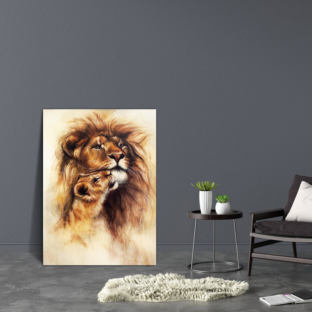 Lion & Her Baby Cub Canvas Painting Synthetic Frame-Paintings MDF Framing-AFF_FR-IC 5004377 IC 5004377, Animals, Art and Paintings, Baby, Black and White, Children, Illustrations, Individuals, Kids, Paintings, Portraits, Sketches, White, Wildlife, lion, her, cub, canvas, painting, synthetic, frame, airbrush, airbrushing, animal, art, artist, artwork, background, beautiful, blurry, carnivorous, color, colorful, cute, dedicated, detailed, duo, expression, feline, fur, golden, illustration, isolated, king, leo
