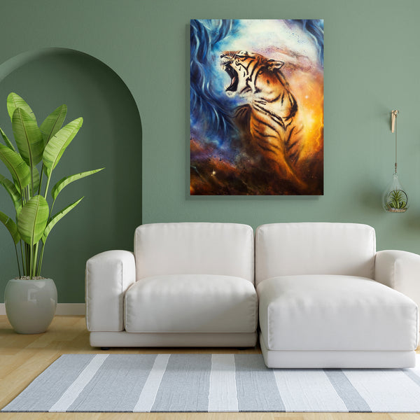 Roaring Tiger Canvas Painting Synthetic Frame-Paintings MDF Framing-AFF_FR-IC 5004380 IC 5004380, Abstract Expressionism, Abstracts, African, Animals, Art and Paintings, Illustrations, Individuals, Paintings, Portraits, Semi Abstract, Signs, Signs and Symbols, Space, Wildlife, roaring, tiger, canvas, painting, for, bedroom, living, room, engineered, wood, frame, abstract, art, artwork, airbrush, oil, africa, agressive, airbrushing, animal, artist, background, beast, beautiful, big, blue, carnivorous, color,