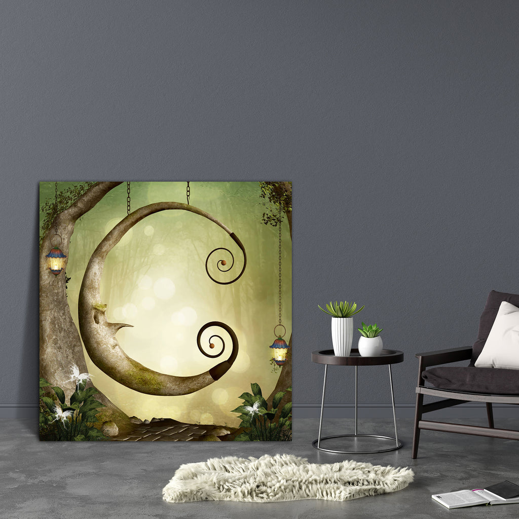 Forest Secret Swing Canvas Painting Synthetic Frame-Paintings MDF Framing-AFF_FR-IC 5004383 IC 5004383, Fantasy, Illustrations, Nature, Scenic, Wooden, forest, secret, swing, canvas, painting, synthetic, frame, enchanted, background, butterflies, cortex, crescent, curl, curly, face, fairy, tale, fairytale, garden, half, moon, illustration, lanterns, lights, nose, outdoor, place, plants, scenery, tree, trunk, vegetation, wood, artzfolio, wall decor for living room, wall frames for living room, frames for liv