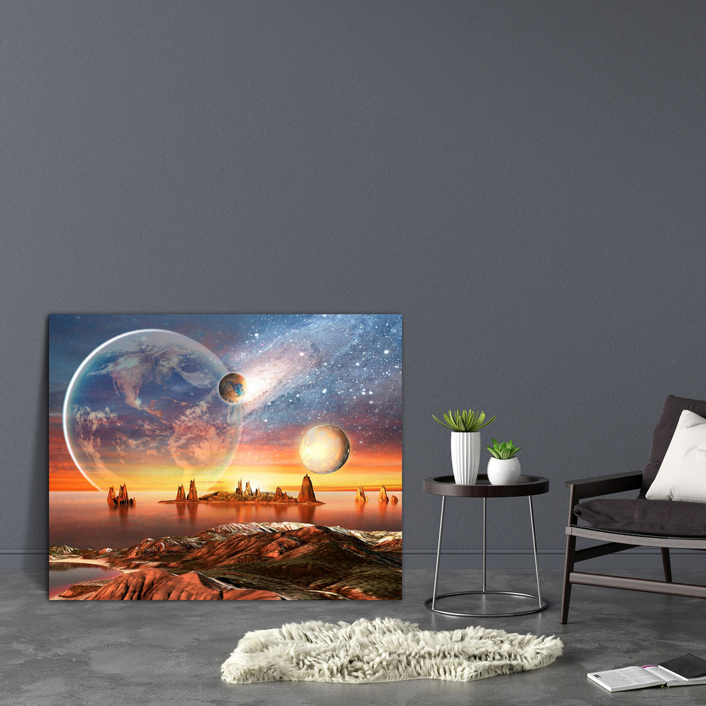Alien Planet With Planets Canvas Painting Synthetic Frame - Paintings MDF Framing - ArtzFolio.com