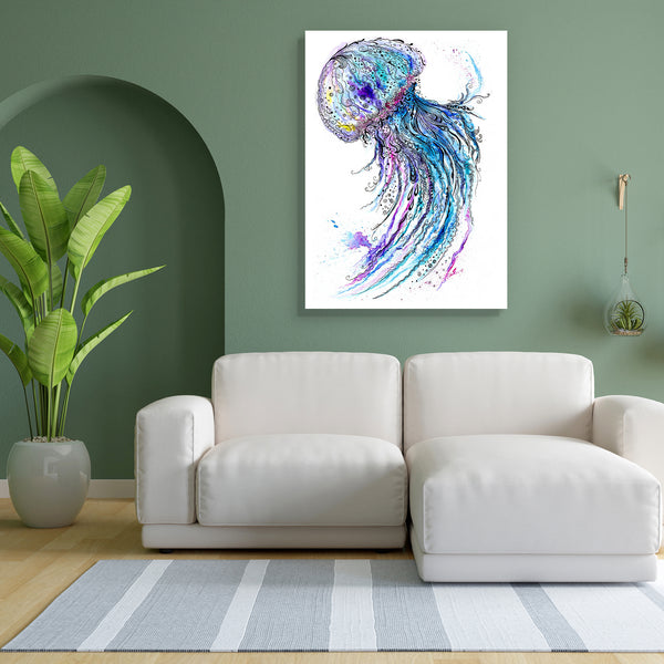 Sea Life Art Canvas Painting Synthetic Frame-Paintings MDF Framing-AFF_FR-IC 5004398 IC 5004398, Abstract Expressionism, Abstracts, American, Animals, Art and Paintings, Black and White, Drawing, Illustrations, Nature, Scenic, Semi Abstract, Signs, Signs and Symbols, Tropical, Watercolour, White, Wildlife, sea, life, art, canvas, painting, for, bedroom, living, room, engineered, wood, frame, jellyfish, fish, jelly, medusa, abstract, animal, background, beautiful, blue, creature, deep, design, element, exoti
