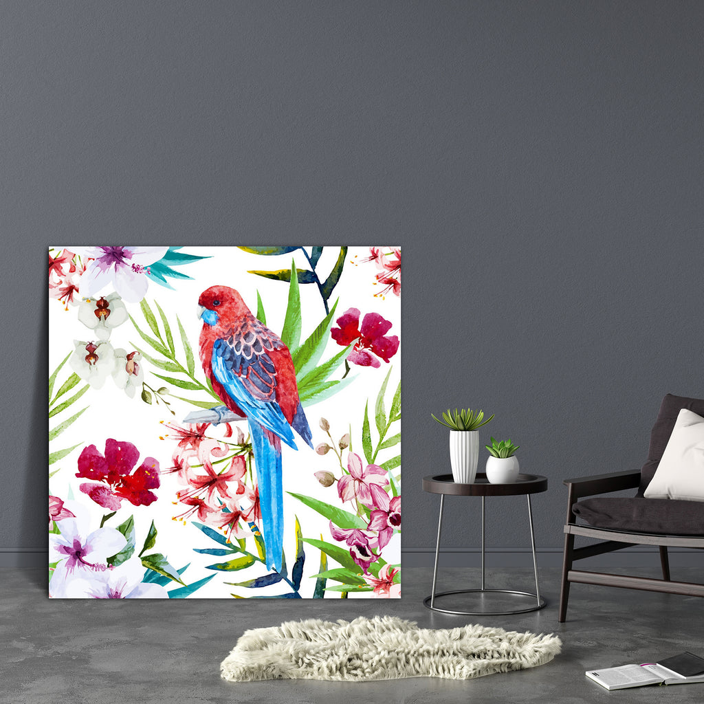 Tropical Bird & Flowers Canvas Painting Synthetic Frame-Paintings MDF Framing-AFF_FR-IC 5004410 IC 5004410, Art and Paintings, Automobiles, Birds, Black and White, Botanical, Fashion, Floral, Flowers, Illustrations, Nature, Paintings, Patterns, Scenic, Signs, Signs and Symbols, Transportation, Travel, Tropical, Vehicles, Watercolour, White, bird, canvas, painting, synthetic, frame, parrot, exotic, watercolor, flower, parrots, art, background, beautiful, beauty, colorful, decoration, design, hibiscus, illust