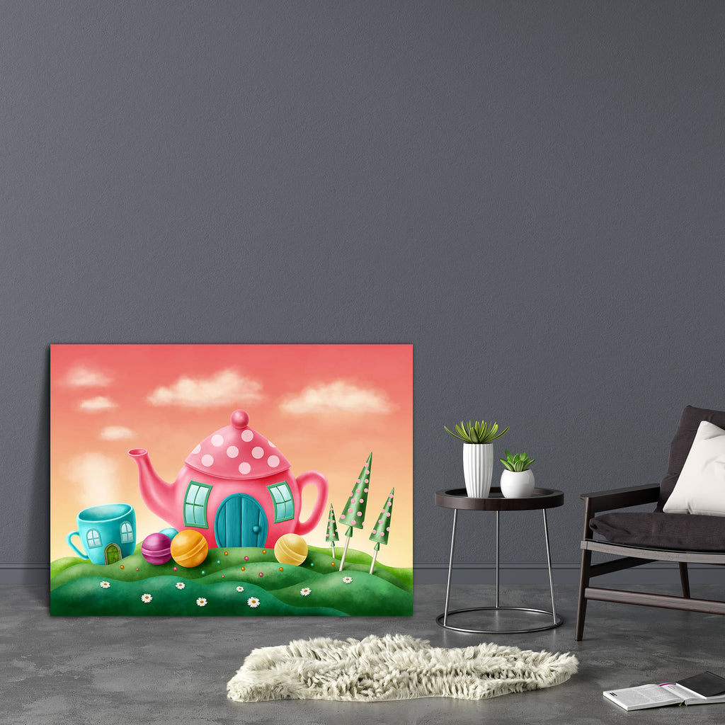 Teapot & Teacup Houses Canvas Painting Synthetic Frame-Paintings MDF Framing-AFF_FR-IC 5004412 IC 5004412, Birthday, Cuisine, Fantasy, Food, Food and Beverage, Food and Drink, Holidays, Illustrations, Landscapes, Nature, Scenic, Signs and Symbols, Symbols, teapot, teacup, houses, canvas, painting, synthetic, frame, fairy, tale, tales, candy, land, house, candies, magical, bonbon, bright, building, cake, castle, child, childhood, colorful, cup, cupcake, delicious, door, dream, fairytale, fun, happiness, holi