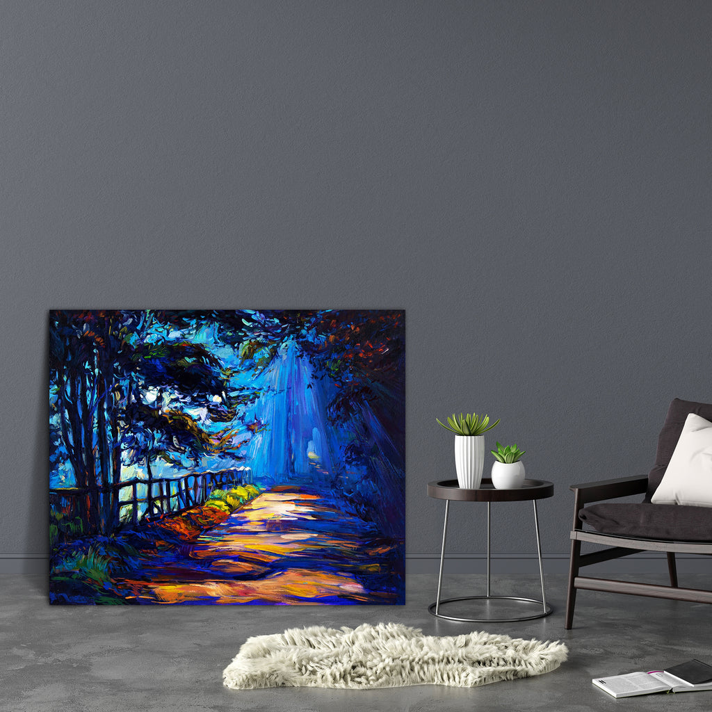 Autumn Park At Night Canvas Painting Synthetic Frame-Paintings MDF Framing-AFF_FR-IC 5004439 IC 5004439, Abstract Expressionism, Abstracts, Art and Paintings, Countries, Drawing, Illustrations, Impressionism, Landscapes, Modern Art, Nature, Paintings, Rural, Scenic, Seasons, Semi Abstract, Signs, Signs and Symbols, Sunsets, Watercolour, Wooden, autumn, park, at, night, canvas, painting, synthetic, frame, oil, landscape, abstract, acrylic, art, artist, artistic, artwork, background, beautiful, beauty, blue, 