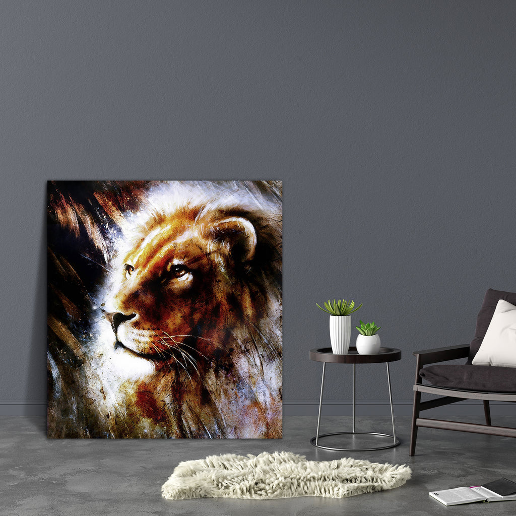 Lion Portrait With Bird Feathers Canvas Painting Synthetic Frame-Paintings MDF Framing-AFF_FR-IC 5004495 IC 5004495, Abstract Expressionism, Abstracts, Ancient, Animals, Art and Paintings, Birds, Black and White, Conceptual, Historical, Individuals, Medieval, Patterns, Portraits, Retro, Semi Abstract, Signs, Signs and Symbols, Vintage, White, lion, portrait, with, bird, feathers, canvas, painting, synthetic, frame, abstract, aged, animal, antique, art, backdrop, backgrounds, beautiful, beauty, bright, color