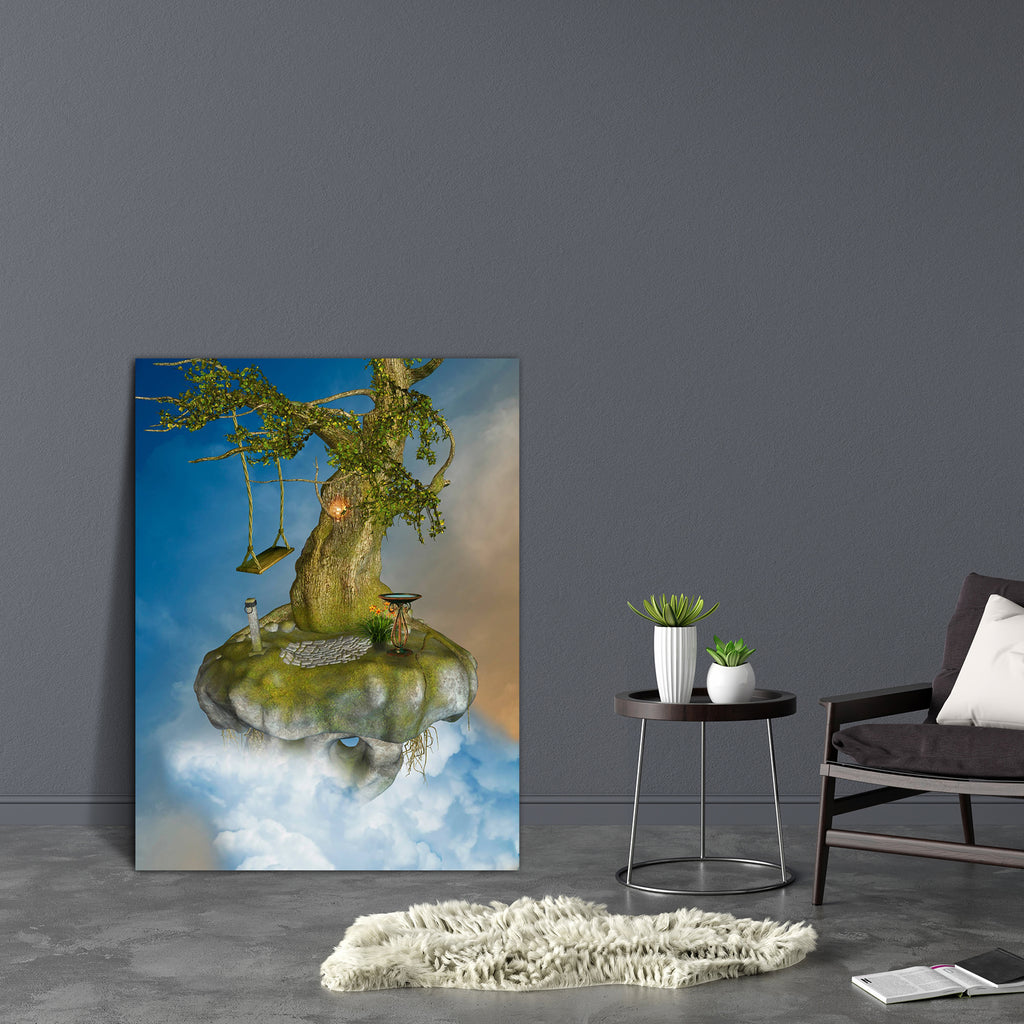 Floating Island In The Sky Canvas Painting Synthetic Frame-Paintings MDF Framing-AFF_FR-IC 5004553 IC 5004553, Botanical, Fantasy, Floral, Flowers, Illustrations, Landscapes, Nature, Scenic, floating, island, in, the, sky, canvas, painting, synthetic, frame, background, castle, cloud, colorful, dream, dreamy, enchanted, fairy, fairytale, forest, garden, grass, green, hammock, houses, illustration, land, magic, magical, mushroom, mushrooms, mystic, mystical, sparkle, tale, tree, trees, trunk, vines, wind, ar