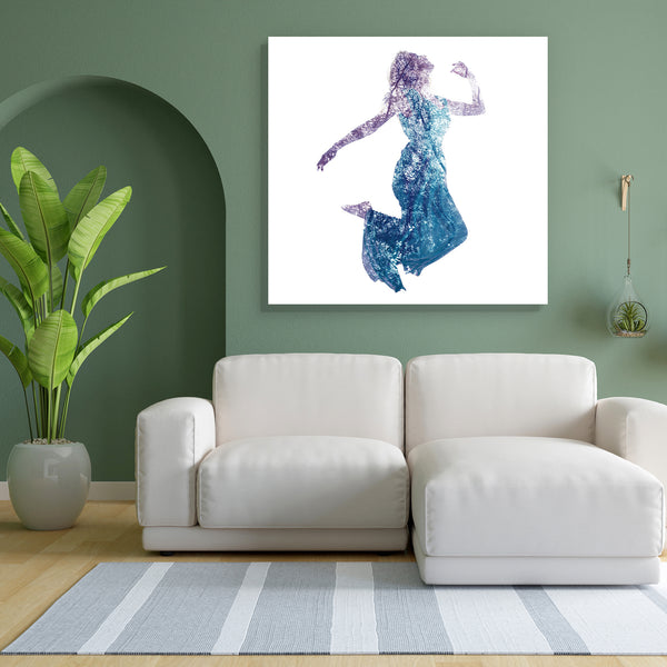 Woman Jumping With Leaves Canvas Painting Synthetic Frame-Paintings MDF Framing-AFF_FR-IC 5004555 IC 5004555, Abstract Expressionism, Abstracts, Ancient, Art and Paintings, Conceptual, Fantasy, Fashion, Historical, Medieval, Nature, People, Realism, Retro, Scenic, Semi Abstract, Spiritual, Surrealism, Vintage, woman, jumping, with, leaves, canvas, painting, for, bedroom, living, room, engineered, wood, frame, double, exposure, abstract, art, artistic, beautiful, creative, dreamy, eco, ecology, effect, elega