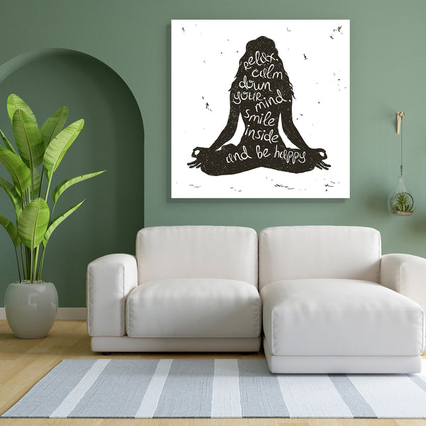 Woman Sitting In Lotus Pose Of Yoga Canvas Painting Synthetic Frame-Paintings MDF Framing-AFF_FR-IC 5004587 IC 5004587, Asian, Black, Black and White, Calligraphy, Hand Drawn, Health, Illustrations, People, Signs, Signs and Symbols, Spiritual, Sports, Symbols, Text, Typography, White, woman, sitting, in, lotus, pose, of, yoga, canvas, painting, for, bedroom, living, room, engineered, wood, frame, meditation, grunge, zen, silhouette, silhouettes, postures, peace, sign, asana, background, body, calm, care, co