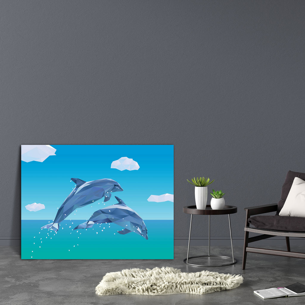 Low Poly Dolphins Jumping Canvas Painting Synthetic Frame-Paintings MDF Framing-AFF_FR-IC 5004595 IC 5004595, Animals, Illustrations, Nature, Scenic, Tropical, low, poly, dolphins, jumping, canvas, painting, synthetic, frame, animal, dolphin, endangered, illustration, mammal, marine, ocean, polygon, polygonal, sea, life, sky, species, two, water, artzfolio, wall decor for living room, wall frames for living room, frames for living room, wall art, canvas painting, wall frame, scenery, panting, paintings for 