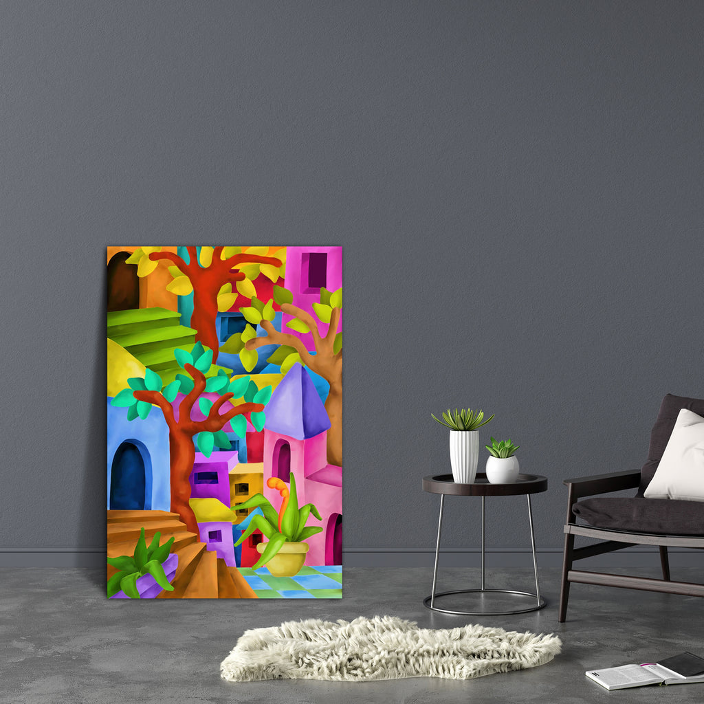 Colorful Houses & Trees Canvas Painting Synthetic Frame-Paintings MDF Framing-AFF_FR-IC 5004608 IC 5004608, Abstract Expressionism, Abstracts, Art and Paintings, Fantasy, Landscapes, Scenic, Semi Abstract, Signs, Signs and Symbols, colorful, houses, trees, canvas, painting, synthetic, frame, design, abstract, landscape, art, stairs, terraces, tree, garde, artzfolio, wall decor for living room, wall frames for living room, frames for living room, wall art, canvas painting, wall frame, scenery, panting, paint
