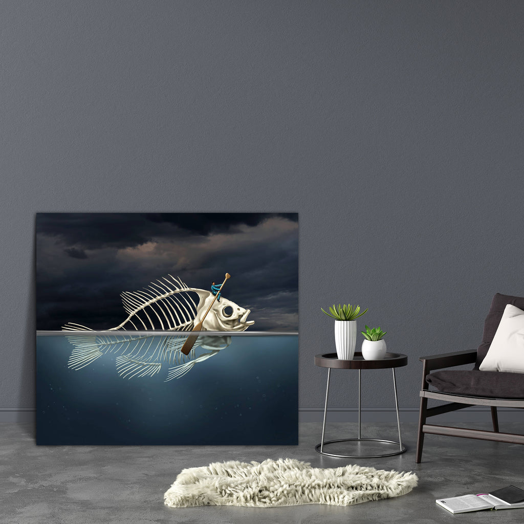 Fish Skeleton Rowing With A Boat Paddle Canvas Painting Synthetic Frame-Paintings MDF Framing-AFF_FR-IC 5004621 IC 5004621, Boats, Business, Dance, Inspirational, Motivation, Motivational, Music and Dance, Nautical, People, Surrealism, fish, skeleton, rowing, with, a, boat, paddle, canvas, painting, synthetic, frame, pollution, surreal, concept, climate, legacy, polluted, water, ability, achievement, businessman, cleverness, conservation, convert, crisis, financial, frugal, guidance, hope, inspiration, inve