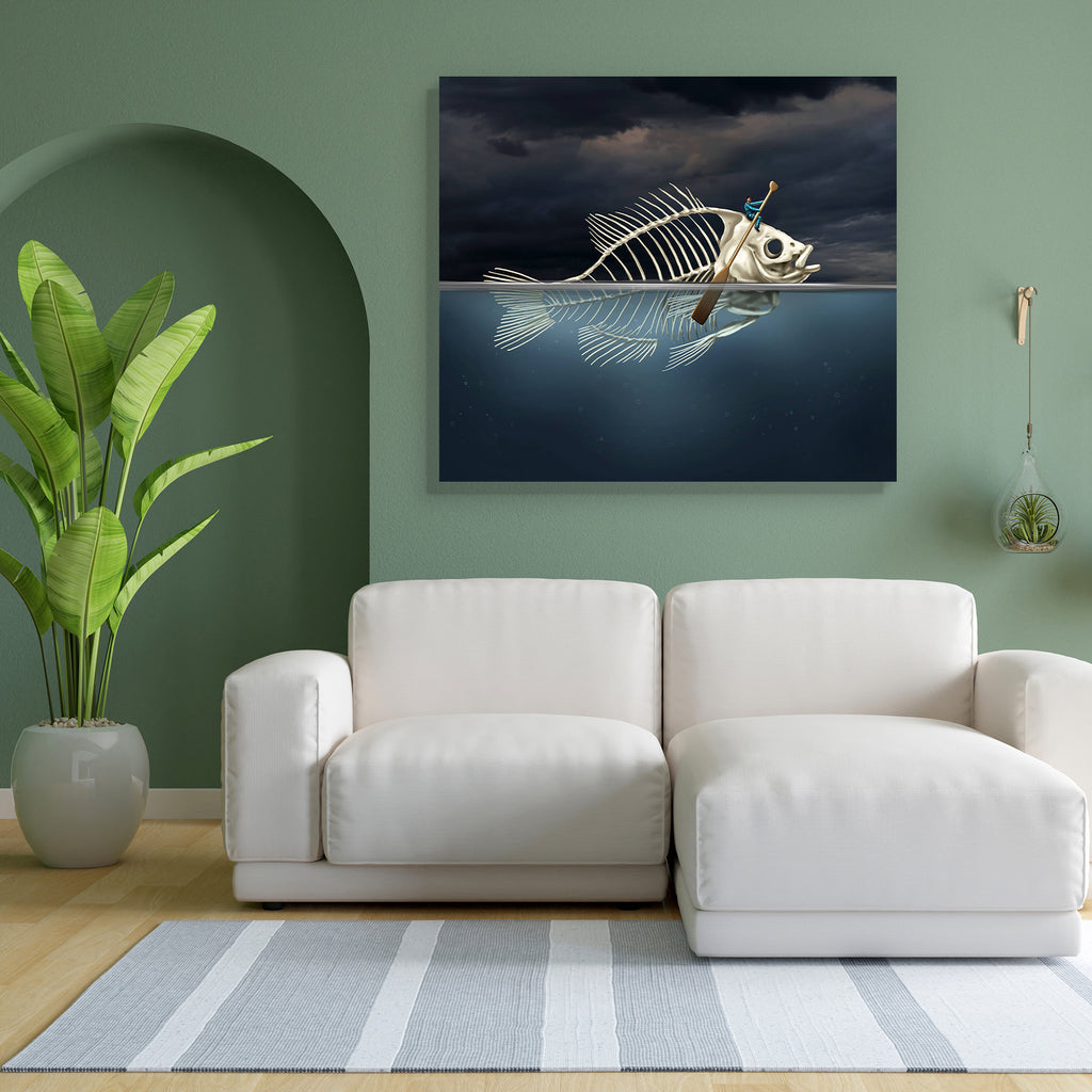 Fish Skeleton Rowing With A Boat Paddle Canvas Painting Synthetic Frame ...