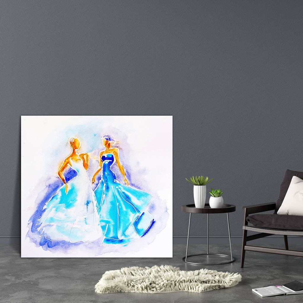 Women In Blue Dresses Canvas Painting Synthetic Frame-Paintings MDF Framing-AFF_FR-IC 5004631 IC 5004631, Adult, Black, Black and White, Fashion, People, Watercolour, White, women, in, blue, dresses, canvas, painting, synthetic, frame, attractive, back, background, beautiful, beauty, dress, elegance, elegant, evening, female, girl, glamour, hair, lady, luxury, model, person, watercolor, woman, young, artzfolio, wall decor for living room, wall frames for living room, frames for living room, wall art, canvas