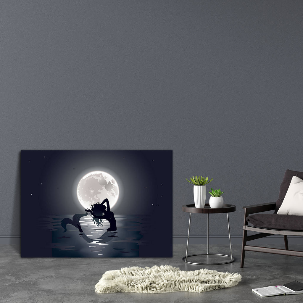 Mermaid Singing At Night Canvas Painting Synthetic Frame-Paintings MDF Framing-AFF_FR-IC 5004679 IC 5004679, Illustrations, Mermaid, singing, at, night, canvas, painting, synthetic, frame, blue, creature, depth, esoteric, fairy, fairytale, floating, light, long, hair, moon, moonlight, mythical, ocean, posing, position, rays, reflection, rocks, sea, silhouette, swimming, tail, water, artzfolio, wall decor for living room, wall frames for living room, frames for living room, wall art, canvas painting, wall fr