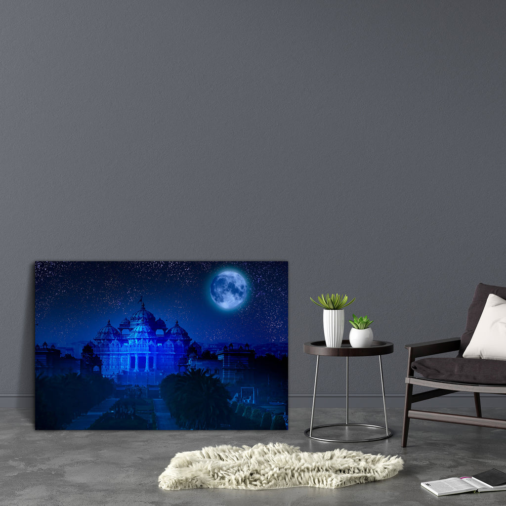 Akshardham Temple Delhi India Canvas Painting Synthetic Frame - Paintings MDF Framing - ArtzFolio.com