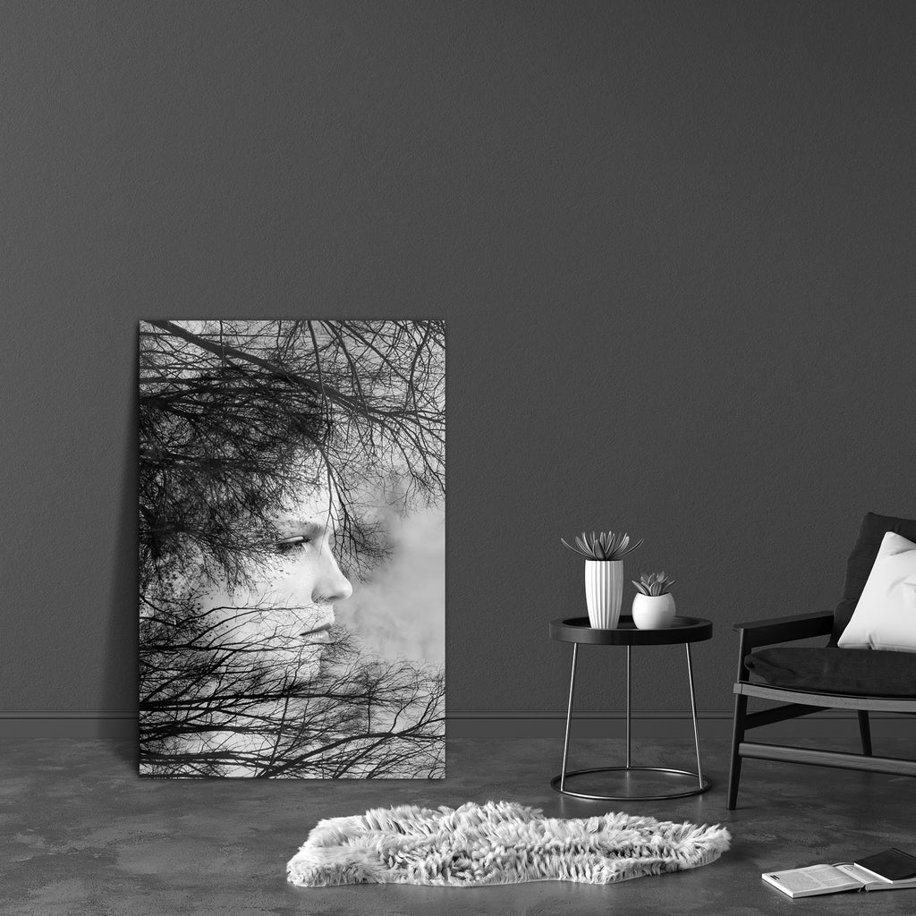 Portrait Of Young Woman D2 Canvas Painting Synthetic Frame-Paintings MDF Framing-AFF_FR-IC 5004684 IC 5004684, Abstract Expressionism, Abstracts, Art and Paintings, Black, Black and White, Fashion, Individuals, Modern Art, Nature, People, Portraits, Scenic, Semi Abstract, Signs, Signs and Symbols, White, portrait, of, young, woman, d2, canvas, painting, synthetic, frame, face, profile, abstract, art, attractive, beautiful, beauty, bio, branch, concept, creative, design, double, exposure, eco, ecology, effec