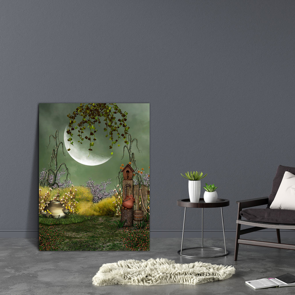 Garden With Big Moon Canvas Painting Synthetic Frame-Paintings MDF Framing-AFF_FR-IC 5004694 IC 5004694, Art and Paintings, Baby, Birds, Botanical, Children, Digital, Digital Art, Fantasy, Floral, Flowers, Graphic, Illustrations, Kids, Landscapes, Nature, Scenic, Stars, garden, with, big, moon, canvas, painting, synthetic, frame, amazing, art, backdrops, background, beautiful, bird, cloud, dream, dreams, dreamy, enchanting, fae, fairy, fairytale, house, illustration, landscape, lighting, magic, manipulation