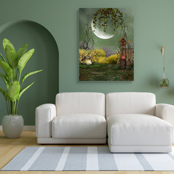 Garden With Big Moon Canvas Painting Synthetic Frame-Paintings MDF Framing-AFF_FR-IC 5004694 IC 5004694, Art and Paintings, Baby, Birds, Botanical, Children, Digital, Digital Art, Fantasy, Floral, Flowers, Graphic, Illustrations, Kids, Landscapes, Nature, Scenic, Stars, garden, with, big, moon, canvas, painting, for, bedroom, living, room, engineered, wood, frame, amazing, art, backdrops, background, beautiful, bird, cloud, dream, dreams, dreamy, enchanting, fae, fairy, fairytale, house, illustration, lands