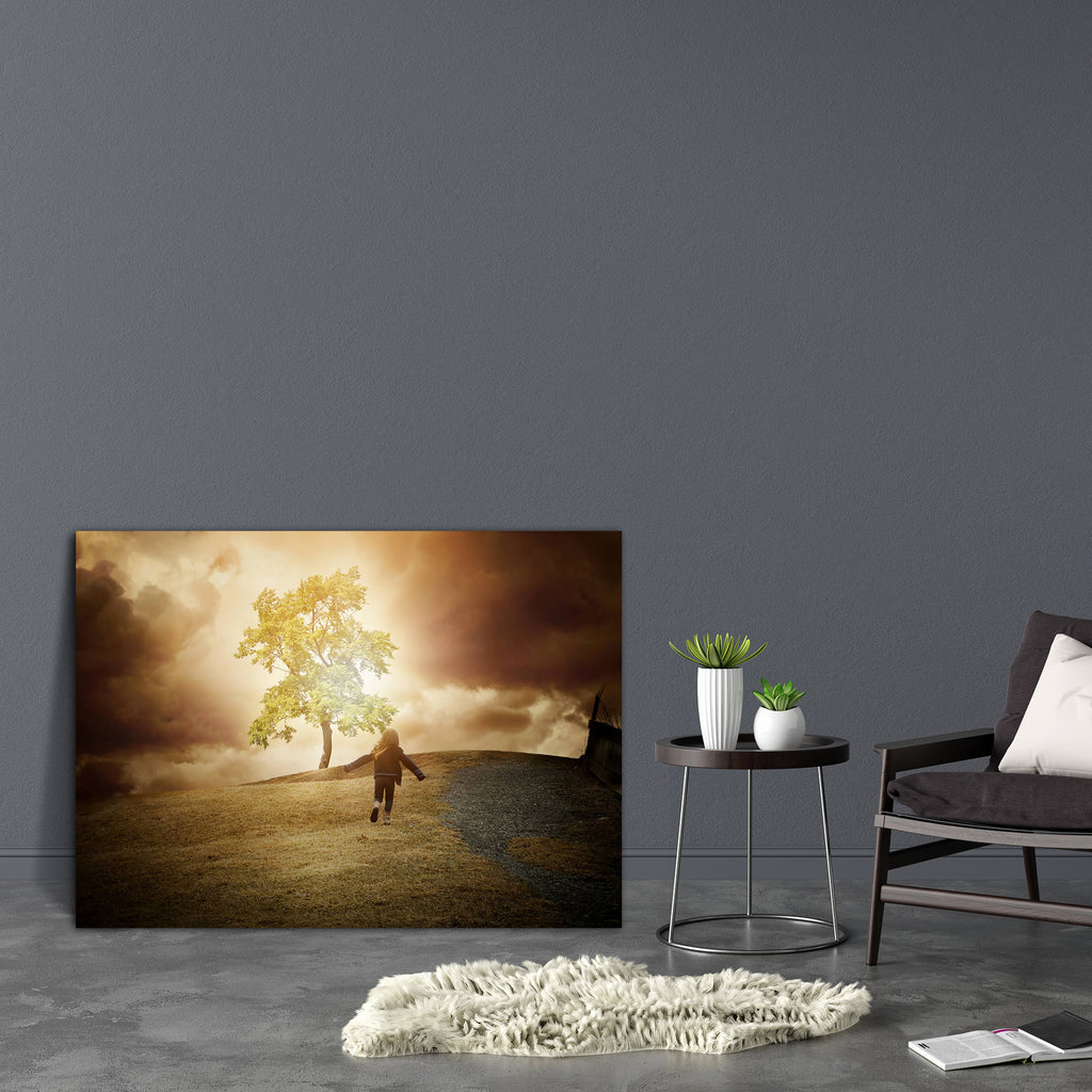 Child Is Running Up To A Hill Canvas Painting Synthetic Frame-Paintings MDF Framing-AFF_FR-IC 5004781 IC 5004781, Baby, Children, Conceptual, Kids, Landscapes, Mountains, Nature, Scenic, child, is, running, up, to, a, hill, canvas, painting, synthetic, frame, hope, happiness, optimism, concept, escape, miracles, belief, challenge, change, creative, decision, depression, direction, dream, environment, fairytale, faith, field, free, freedom, girl, glowing, growing, growth, heaven, help, hidden, hopeful, idea,
