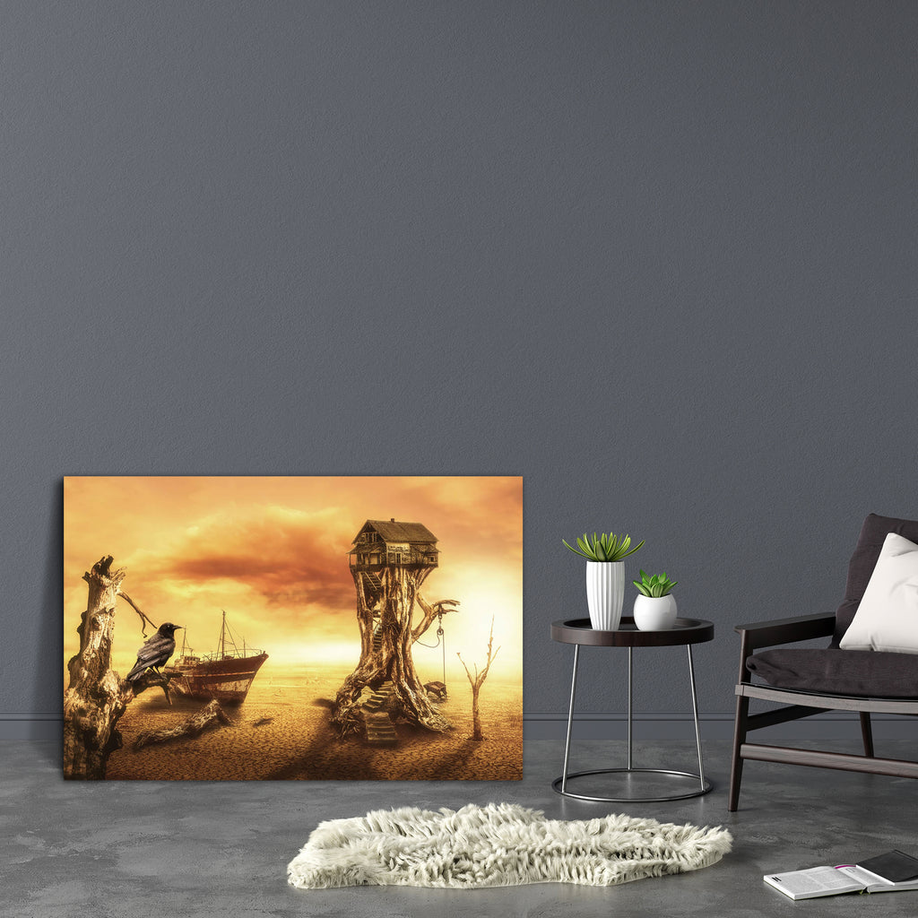 Fabulous Home In The Desert Canvas Painting Synthetic Frame-Paintings MDF Framing-AFF_FR-IC 5004788 IC 5004788, Birds, Collages, Fantasy, Futurism, Illustrations, Science Fiction, Signs and Symbols, Space, Symbols, fabulous, home, in, the, desert, canvas, painting, synthetic, frame, abandoned, adoption, bird, branch, collage, contemplation, cracked, dream, dry, experience, feelings, fiction, future, ghost, house, illusion, illustration, knowledge, ladder, life, manipulation, mystery, old, outback, past, phi