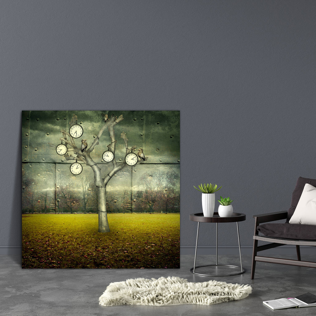 Clock & Small Mechanical Owls D2 Canvas Painting Synthetic Frame-Paintings MDF Framing-AFF_FR-IC 5004810 IC 5004810, Animals, Art and Paintings, Birds, Decorative, Fantasy, Illustrations, Landscapes, Nature, Realism, Scenic, Skylines, Surrealism, Metallic, clock, small, mechanical, owls, d2, canvas, painting, synthetic, frame, animal, art, artist, artistic, artwork, background, bird, branches, colorful, creative, creativity, detailed, elegant, fabulous, fanciful, funny, grass, hanging, houses, illustration,