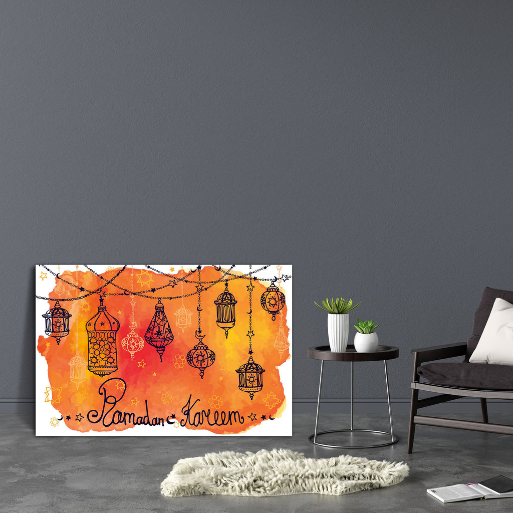 Traditional Lantern Garland Of Ramadan Kareem Canvas Painting Synthetic Frame-Paintings MDF Framing-AFF_FR-IC 5004880 IC 5004880, Abstract Expressionism, Abstracts, Allah, Arabic, Calligraphy, Culture, Drawing, Ethnic, Festivals, Festivals and Occasions, Festive, Holidays, Illustrations, Islam, Religion, Religious, Semi Abstract, Signs, Signs and Symbols, Spiritual, Splatter, Traditional, Tribal, Watercolour, World Culture, lantern, garland, of, ramadan, kareem, canvas, painting, synthetic, frame, moon, fes