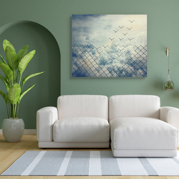 Flying Birds D1 Canvas Painting Synthetic Frame-Paintings MDF Framing-AFF_FR-IC 5004953 IC 5004953, Abstract Expressionism, Abstracts, Birds, Friends, Semi Abstract, Surrealism, Metallic, flying, d1, canvas, painting, for, bedroom, living, room, engineered, wood, frame, freedom, success, free, strategy, concept, transform, courage, surreal, journey, bird, impossible, opportunity, risk, sky, mesh, above, abstract, air, altitude, ambition, atmosphere, beautiful, chance, cloudscape, cloudy, control, danger, di