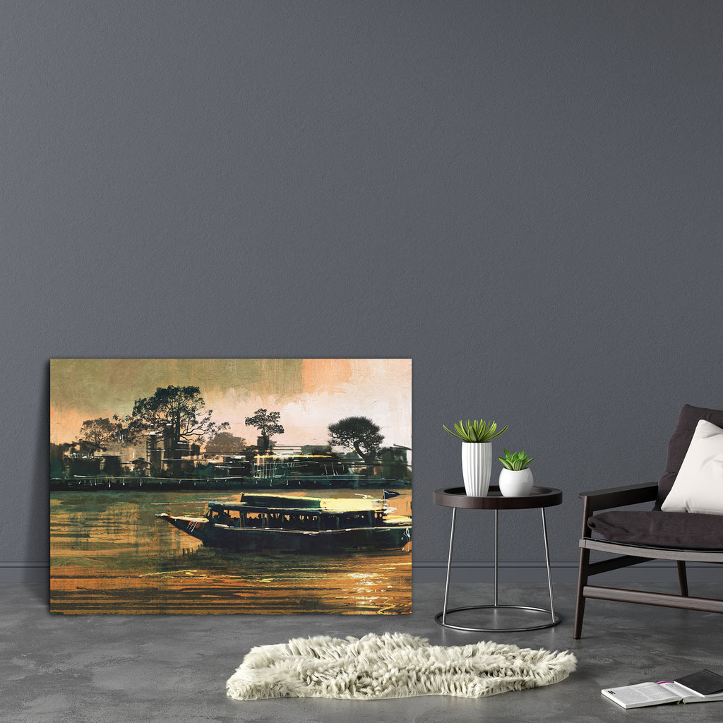 Ferry Carries Passengers On River Canvas Painting Synthetic Frame-Paintings MDF Framing-AFF_FR-IC 5004967 IC 5004967, Abstract Expressionism, Abstracts, Art and Paintings, Asian, Automobiles, Boats, Brush Stroke, Culture, Ethnic, Holidays, Illustrations, Nautical, Paintings, People, Semi Abstract, Signs, Signs and Symbols, Sunsets, Traditional, Transportation, Travel, Tribal, Vehicles, Watercolour, World Culture, ferry, carries, passengers, on, river, canvas, painting, synthetic, frame, abstract, acrylic, a