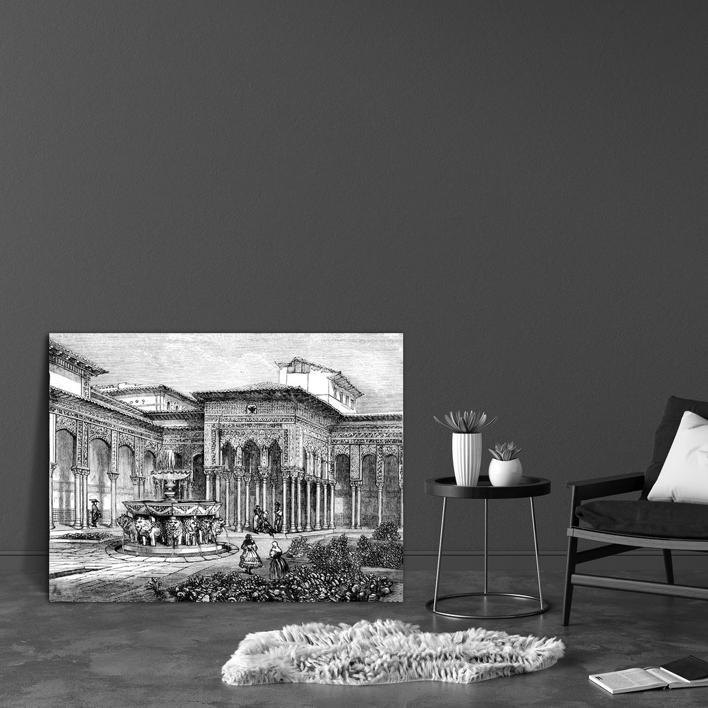 Court Of The Lions Alhambra Granada Canvas Painting Synthetic Frame-Paintings MDF Framing-AFF_FR-IC 5004989 IC 5004989, Allah, Ancient, Arabic, Architecture, Drawing, Historical, Illustrations, Islam, Landmarks, Landscapes, Medieval, Places, Scenic, Spanish, Victorian, Vintage, court, of, the, lions, alhambra, granada, canvas, painting, synthetic, frame, antique, courtyard, engraving, fountain, illustration, landmark, landscape, monument, moorish, muslim, palace, spain, artzfolio, wall decor for living room