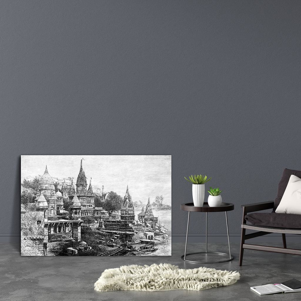 Hindu Temples At Varansi India Canvas Painting Synthetic Frame-Paintings MDF Framing-AFF_FR-IC 5004994 IC 5004994, Ancient, Architecture, Drawing, Hinduism, Historical, Illustrations, Indian, Landmarks, Landscapes, Medieval, Places, Scenic, Victorian, Vintage, hindu, temples, at, varansi, india, canvas, painting, synthetic, frame, antique, engraving, illustration, landmark, landscape, monument, river, varanasi, artzfolio, wall decor for living room, wall frames for living room, frames for living room, wall 