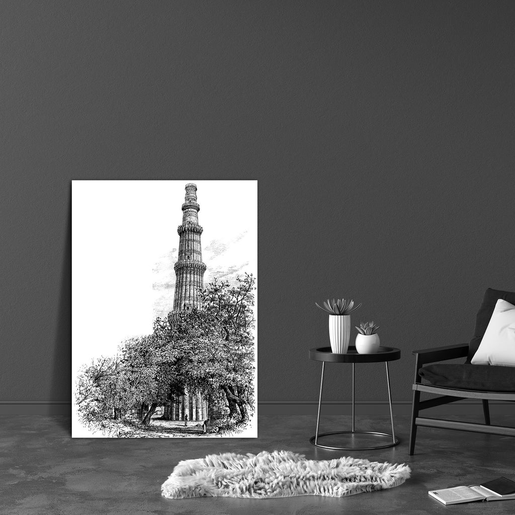 Qutb Minar Delhi India Canvas Painting Synthetic Frame-Paintings MDF Framing-AFF_FR-IC 5005000 IC 5005000, Ancient, Architecture, Drawing, Historical, Illustrations, Indian, Landmarks, Landscapes, Medieval, Places, Scenic, Victorian, Vintage, qutb, minar, delhi, india, canvas, painting, synthetic, frame, antique, engraving, illustration, landmark, landscape, minaret, monument, tower, artzfolio, wall decor for living room, wall frames for living room, frames for living room, wall art, canvas painting, wall f