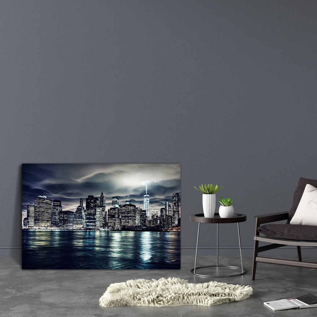 Manhattan At Night, New York City, USA Canvas Painting Synthetic Frame-Paintings MDF Framing-AFF_FR-IC 5005067 IC 5005067, American, Architecture, Automobiles, Cities, City Views, Landmarks, Landscapes, Places, Scenic, Skylines, Transportation, Travel, Urban, Vehicles, manhattan, at, night, new, york, city, usa, canvas, painting, synthetic, frame, dark, america, blue, bright, brooklyn, building, cityscape, cloud, downtown, empire, state, eve, evening, famous, financial, district, gate, harbor, illumination,
