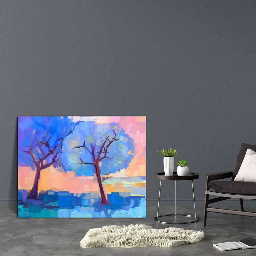 Abstract Trees In Blue Canvas Painting Synthetic Frame - Paintings MDF Framing - ArtzFolio.com