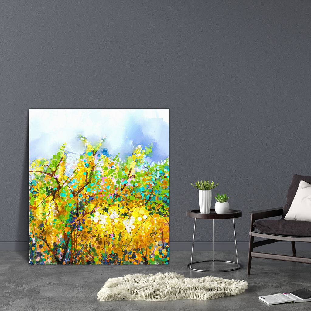 Abstract Yellow Flowers Canvas Painting Synthetic Frame - Paintings MDF Framing - ArtzFolio.com