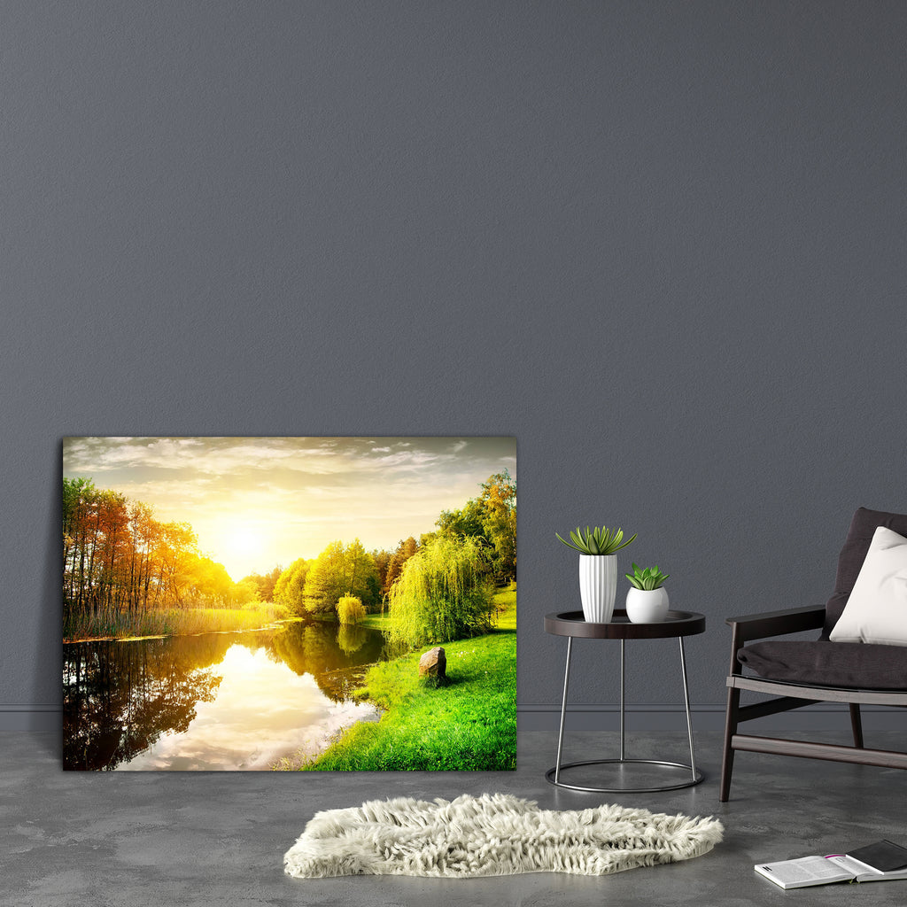 Sunset Over Calm River In The Park Canvas Painting Synthetic Frame-Paintings MDF Framing-AFF_FR-IC 5005146 IC 5005146, Landscapes, Nature, Scenic, Seasons, Sunrises, Sunsets, Wooden, sunset, over, calm, river, in, the, park, canvas, painting, synthetic, frame, landscape, sunrise, beautiful, rivers, pond, dawn, autumn, beauty, clouds, colorful, duckweed, ecology, evening, forest, freshness, grass, gray, green, growth, idyllic, lake, land, meadow, morning, nobody, outdoors, reeds, reflection, rural, scene, se