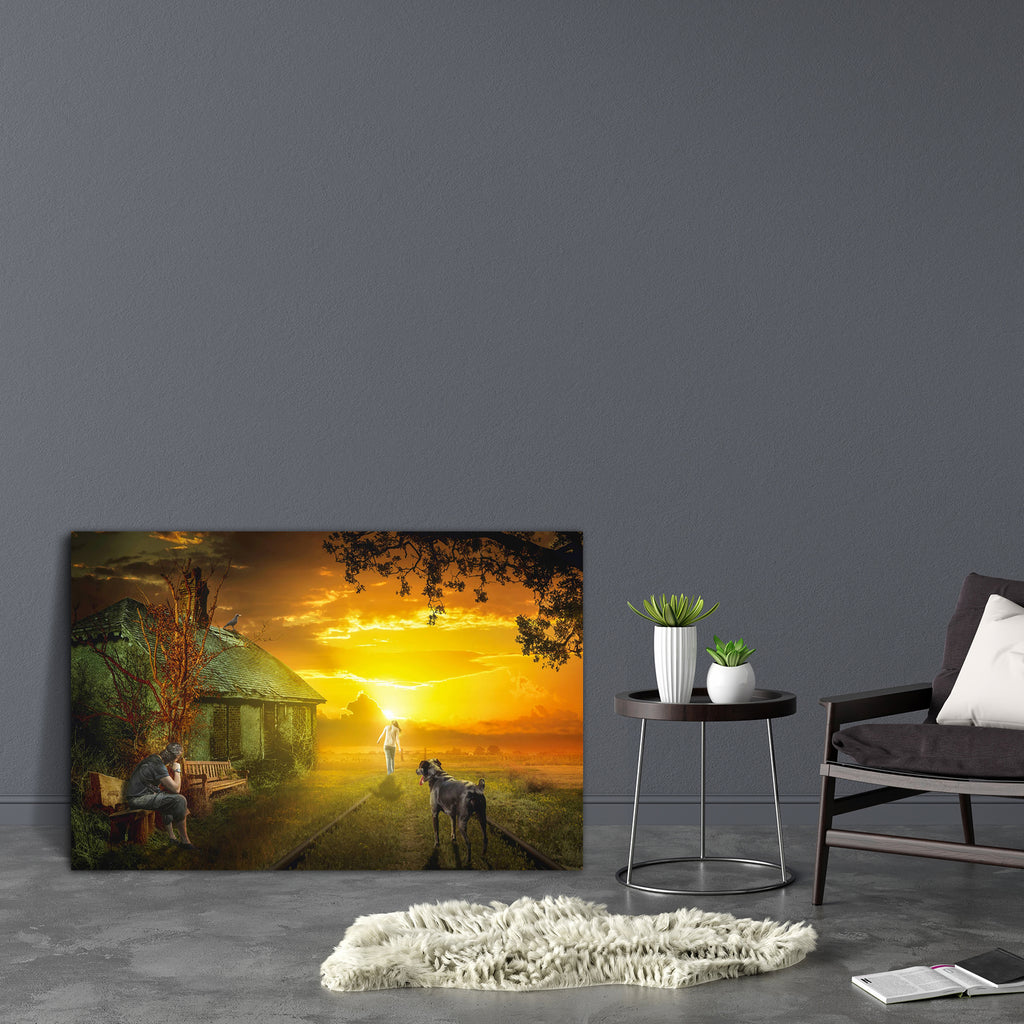 Going Into The Future Is Always Someone Left Canvas Painting Synthetic Frame-Paintings MDF Framing-AFF_FR-IC 5005153 IC 5005153, Fantasy, Futurism, Illustrations, Science Fiction, Space, Sunsets, going, into, the, future, is, always, someone, left, canvas, painting, synthetic, frame, abandoned, adoption, bench, branch, contemplation, covered, dog, dream, evening, experience, farewell, feelings, fiction, ghost, girl, grass, heat, hope, house, illusion, illustration, knowledge, look, man, manipulation, moveme