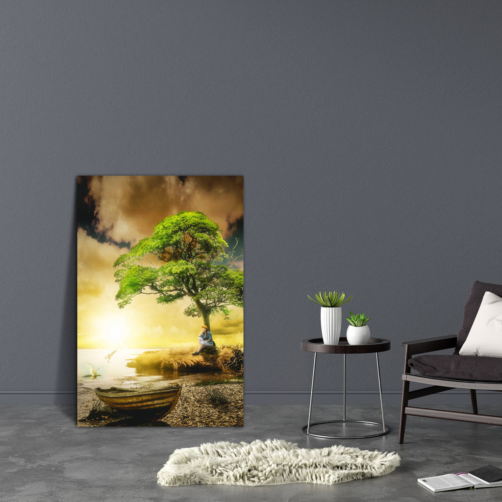 Girl Sitting Under A Tree Canvas Painting Synthetic Frame-Paintings MDF Framing-AFF_FR-IC 5005154 IC 5005154, Boats, Collages, Fantasy, Futurism, Illustrations, Nautical, Science Fiction, Space, Sunsets, girl, sitting, under, a, tree, canvas, painting, synthetic, frame, adoption, autumn, boat, clouds, collage, contemplation, deserted, dream, evening, experience, feelings, fiction, future, ghost, grass, illusion, illustration, knowledge, lake, loneliness, manipulation, mystery, philosophy, present, psycholog
