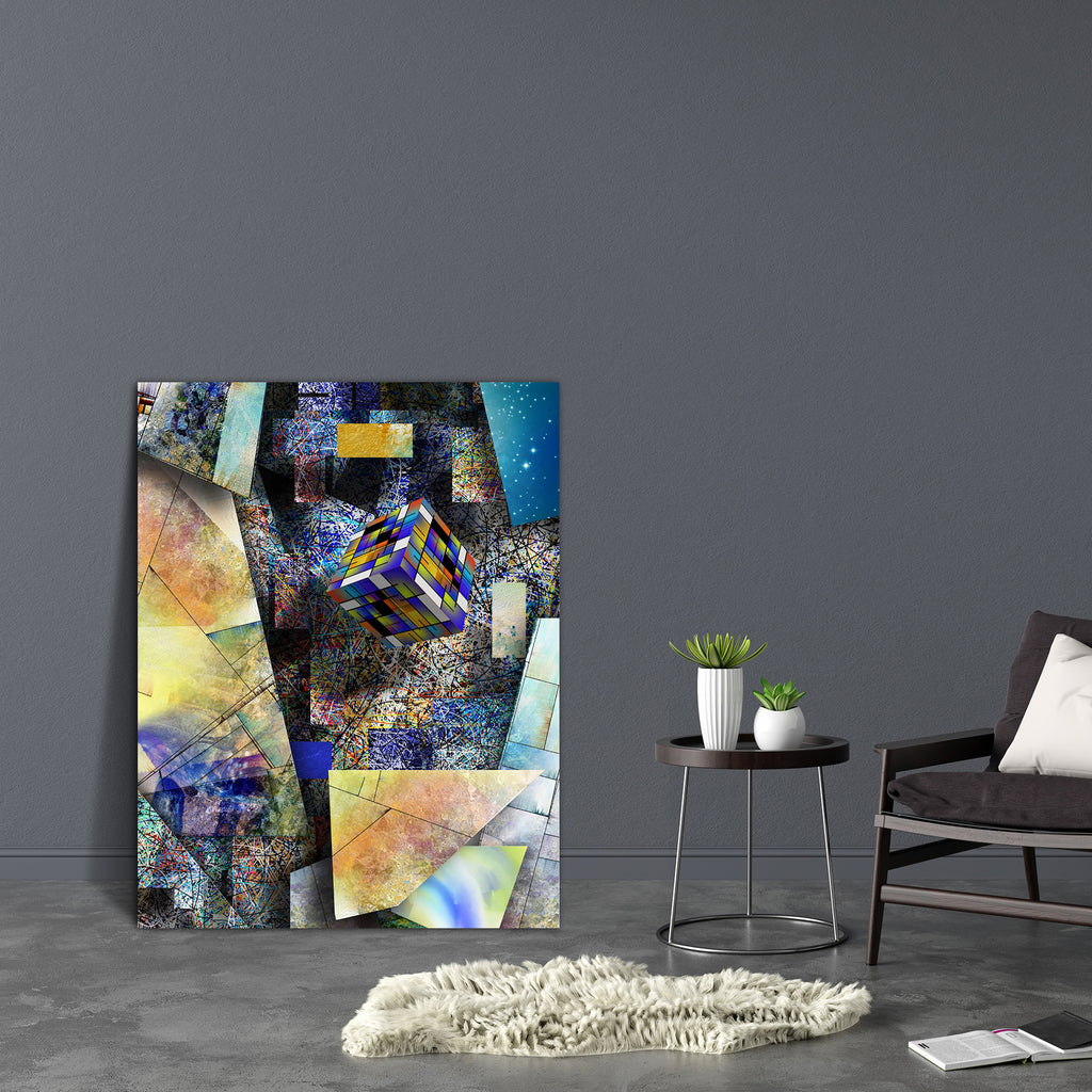 Block Hovers In Abstract Art Canvas Painting Synthetic Frame-Paintings MDF Framing-AFF_FR-IC 5005166 IC 5005166, Abstract Expressionism, Abstracts, Art and Paintings, Conceptual, Decorative, Digital, Digital Art, Geometric, Geometric Abstraction, Graphic, Modern Art, Patterns, Semi Abstract, Signs, Signs and Symbols, Stars, block, hovers, in, abstract, art, canvas, painting, synthetic, frame, abstraction, geometry, angle, angular, artistic, artwork, background, colorful, contemporary, creative, depth, desig