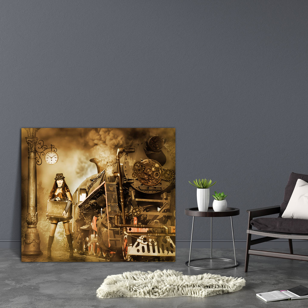 Retro Futurism Art Canvas Painting Synthetic Frame-Paintings MDF Framing-AFF_FR-IC 5005228 IC 5005228, Ancient, Automobiles, Black, Black and White, Culture, Ethnic, Fantasy, Fashion, Futurism, Historical, Medieval, Retro, Steampunk, Traditional, Transportation, Travel, Tribal, Vehicles, Victorian, Vintage, World Culture, art, canvas, painting, synthetic, frame, train, old, steam, punk, background, trains, station, railway, aristocratic, beautiful, beauty, boots, clock, corset, costume, cyberpunk, eyewear, 