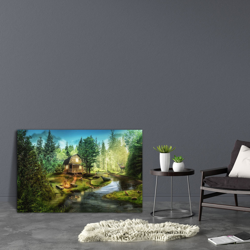 House In The The Forest By The Creek D1 Canvas Painting Synthetic Frame-Paintings MDF Framing-AFF_FR-IC 5005246 IC 5005246, Animals, Boats, Collages, Cuisine, Fantasy, Food, Food and Beverage, Food and Drink, Illustrations, Marble and Stone, Nautical, Science Fiction, Wooden, house, in, the, forest, by, creek, d1, canvas, painting, synthetic, frame, log, cabin, animal, beach, boat, bonfire, burn, clean, collage, comfort, contemplation, cooking, current, evening, fast, fiction, fire, fog, footpath, hut, kett