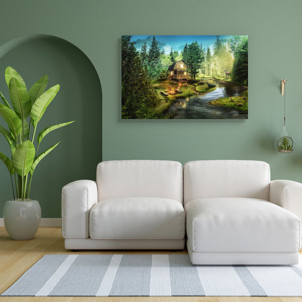 House In The The Forest By The Creek D1 Canvas Painting Synthetic Frame-Paintings MDF Framing-AFF_FR-IC 5005246 IC 5005246, Animals, Boats, Collages, Cuisine, Fantasy, Food, Food and Beverage, Food and Drink, Illustrations, Marble and Stone, Nautical, Science Fiction, Wooden, house, in, the, forest, by, creek, d1, canvas, painting, for, bedroom, living, room, engineered, wood, frame, log, cabin, animal, beach, boat, bonfire, burn, clean, collage, comfort, contemplation, cooking, current, evening, fast, fict