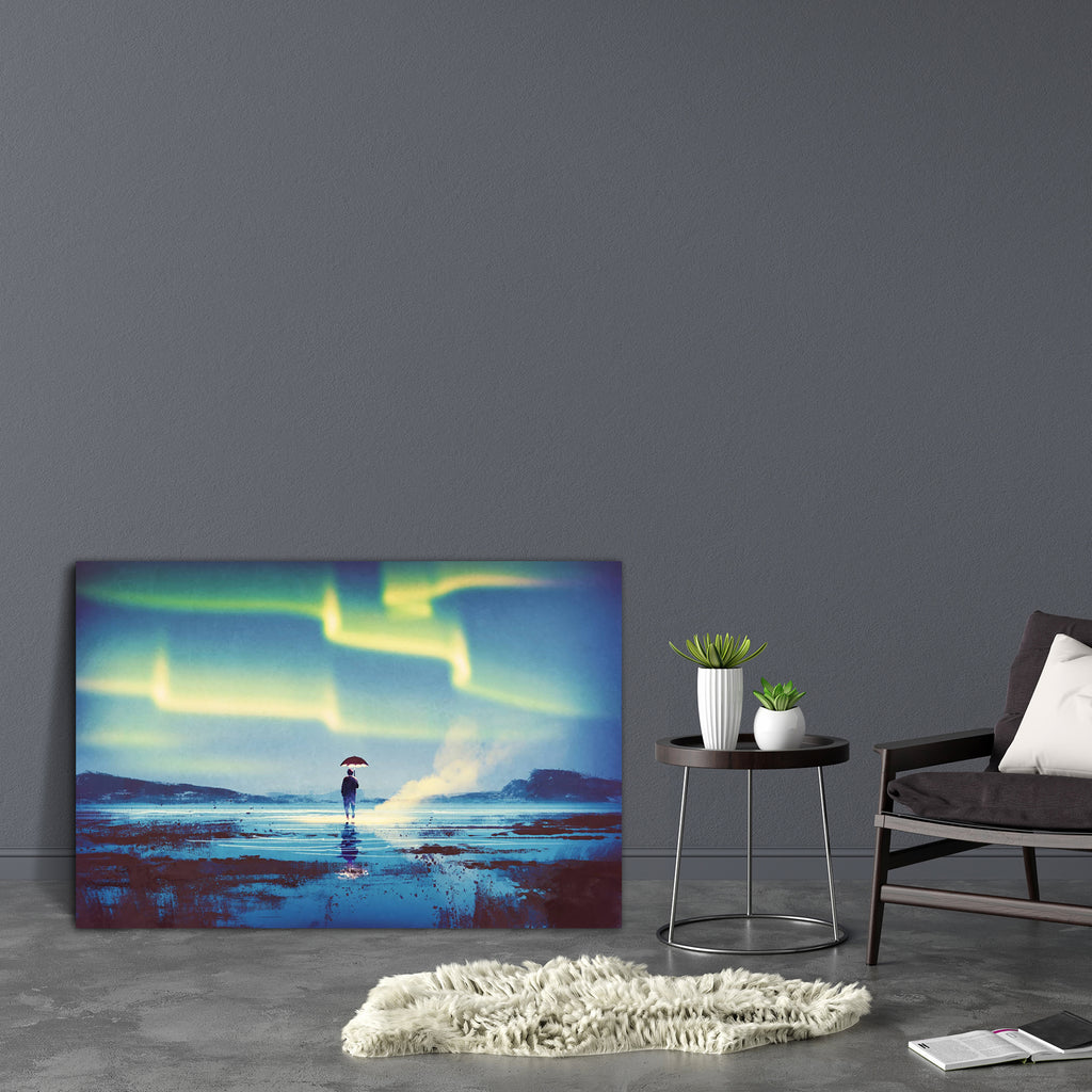 Northern Lights Aurora Borealis Over Man Canvas Painting Synthetic Frame-Paintings MDF Framing-AFF_FR-IC 5005247 IC 5005247, Abstract Expressionism, Abstracts, Art and Paintings, Black and White, Illustrations, Landscapes, Nature, Paintings, People, Scenic, Semi Abstract, Signs, Signs and Symbols, Space, Stars, Watercolour, White, northern, lights, aurora, borealis, over, man, canvas, painting, synthetic, frame, universe, alone, abstract, acrylic, adventure, art, artistic, artwork, background, beautiful, bl