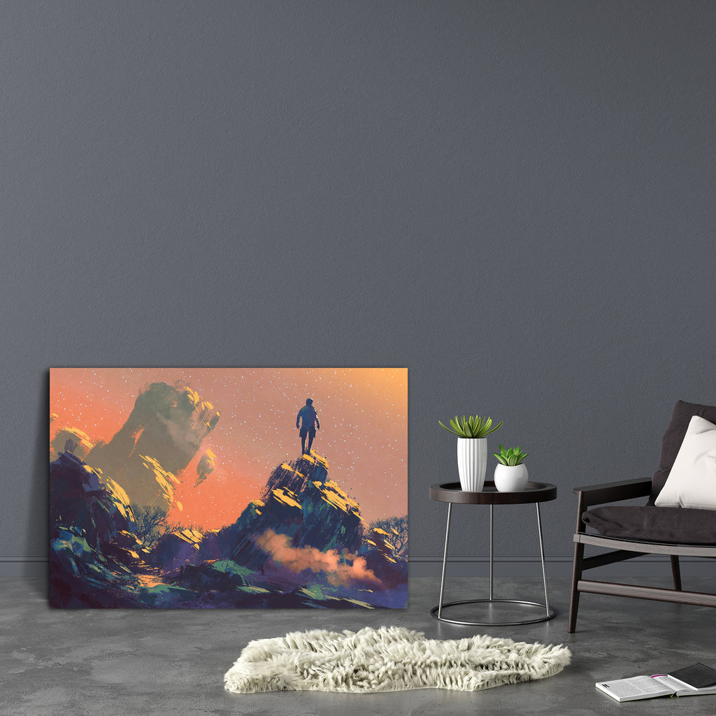 Man Standing On Top Of The Hill Canvas Painting Synthetic Frame-Paintings MDF Framing-AFF_FR-IC 5005249 IC 5005249, Abstract Expressionism, Abstracts, Art and Paintings, Astronomy, Cosmology, Fantasy, Illustrations, Landscapes, Mountains, Nature, Paintings, Scenic, Science Fiction, Semi Abstract, Signs, Signs and Symbols, Space, Stars, Watercolour, man, standing, on, top, of, the, hill, canvas, painting, synthetic, frame, science, fiction, art, galaxy, abstract, landscape, starry, sky, universe, acrylic, ar