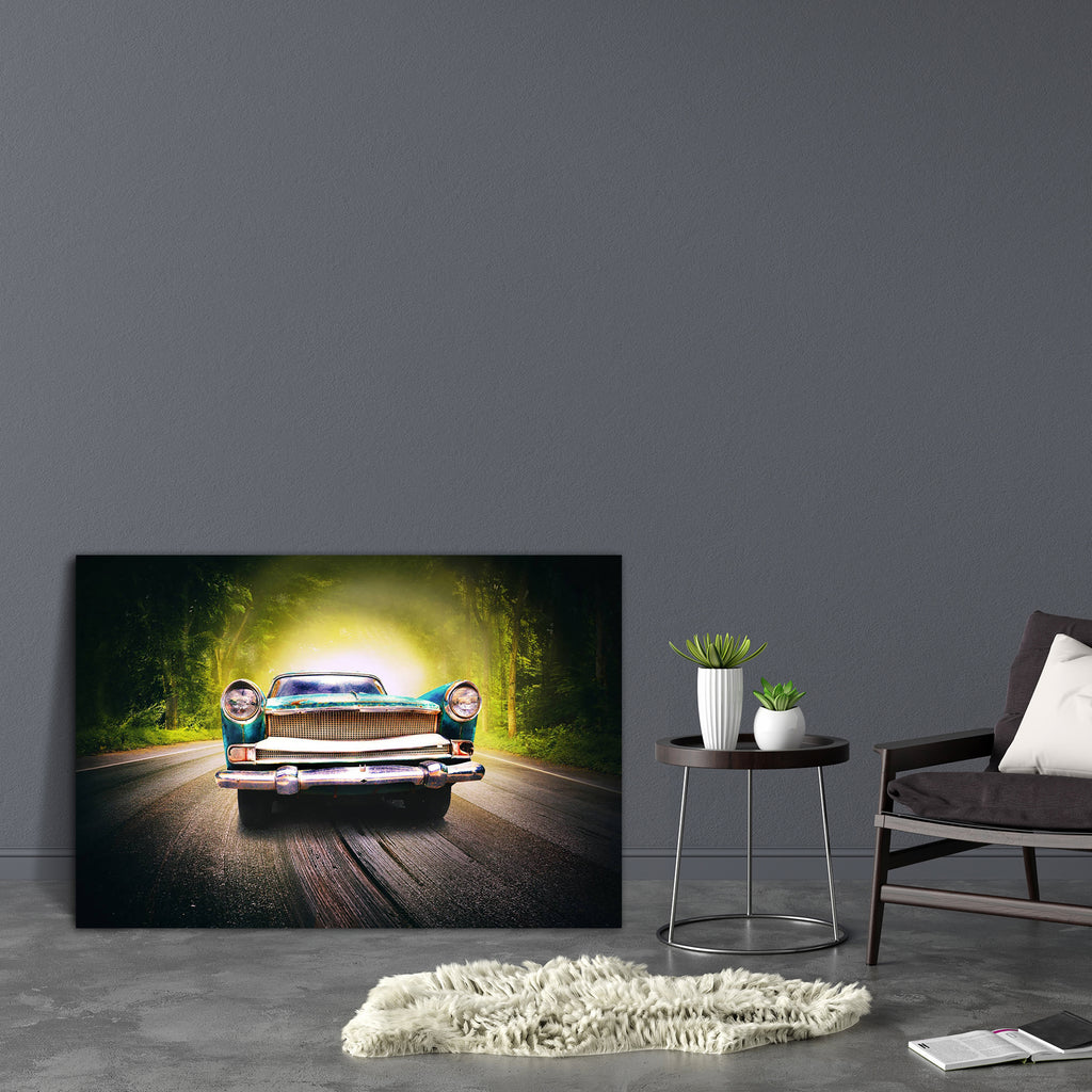 Old Car On The Magic Road Canvas Painting Synthetic Frame-Paintings MDF Framing-AFF_FR-IC 5005259 IC 5005259, Art and Paintings, Cars, Fantasy, Landscapes, Nature, Scenic, Space, Surrealism, Wooden, old, car, on, the, magic, road, canvas, painting, synthetic, frame, adventure, art, bright, copy, dark, darkness, day, deep, dreams, dreamy, enchanted, fairy, fairytale, fog, forest, green, imagination, imagine, landscape, leaves, mist, misty, mysterious, mystery, natural, nobody, outdoor, plant, ray, shine, sun