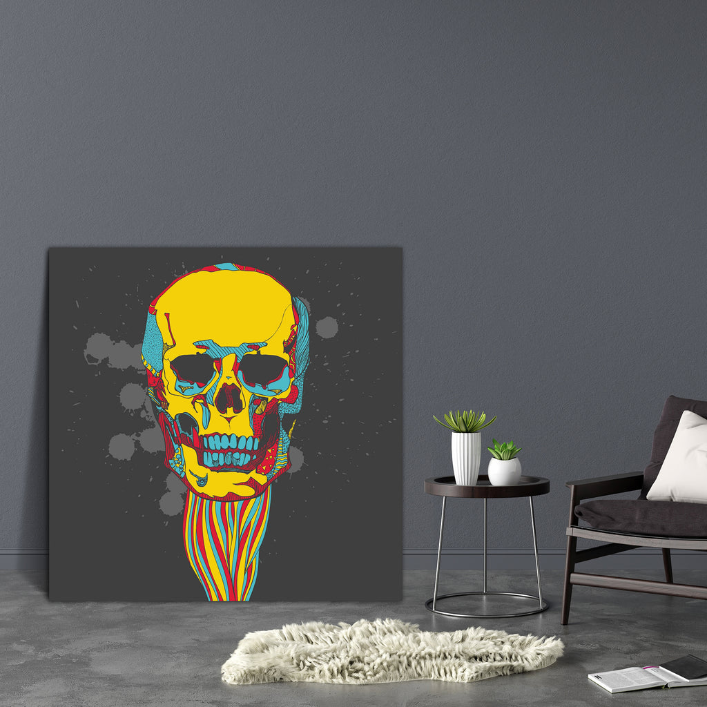 Day Of The Dead Colorful Skull Canvas Painting Synthetic Frame-Paintings MDF Framing-AFF_FR-IC 5005276 IC 5005276, Art and Paintings, Black and White, Botanical, Culture, Digital, Digital Art, Ethnic, Festivals, Festivals and Occasions, Festive, Floral, Flowers, Folk Art, Graphic, Hand Drawn, Holidays, Illustrations, Mexican, Nature, Patterns, Signs, Signs and Symbols, Symbols, Traditional, Tribal, White, World Culture, day, of, the, dead, colorful, skull, canvas, painting, synthetic, frame, art, blue, bone