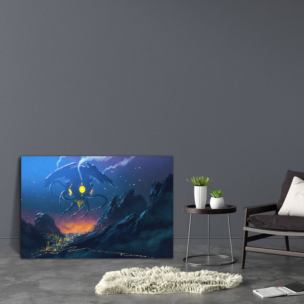 Alien Ship Invading Night City Canvas Painting Synthetic Frame - Paintings MDF Framing - ArtzFolio.com